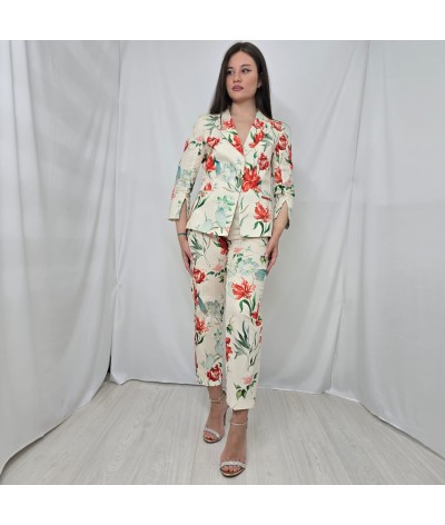 Pantalone cotone con stampa floreale